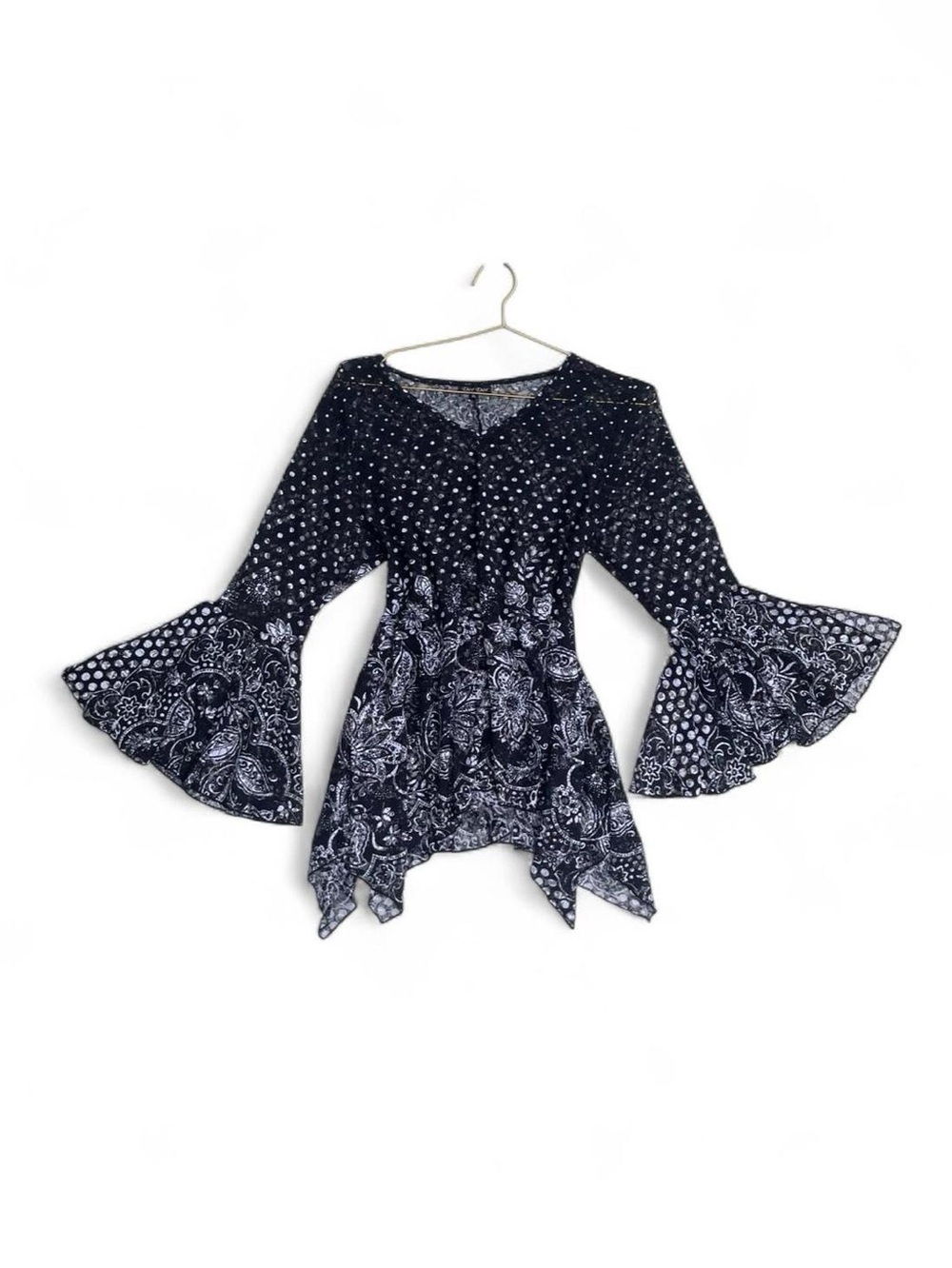 Dor Dor Couture Y2K Black White Lace Bell Sleeve Tunic XL